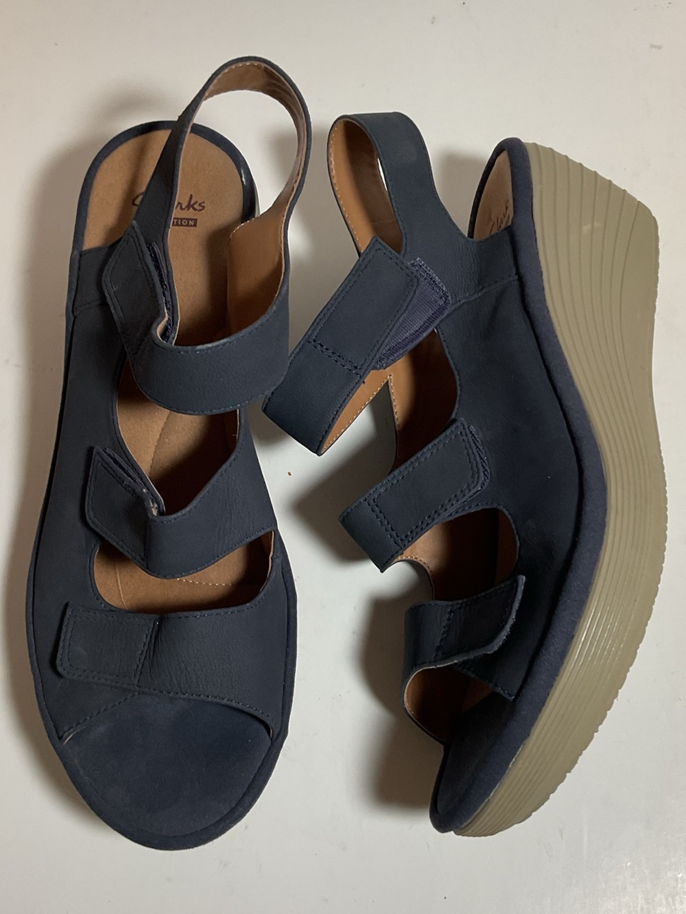 Clarks Juno Adjustable Strap Wedge Sandals Navy